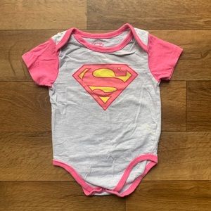 DC Supergirl Pink Glitter and Gray Bodysuit for 6-9 Month Baby Girls